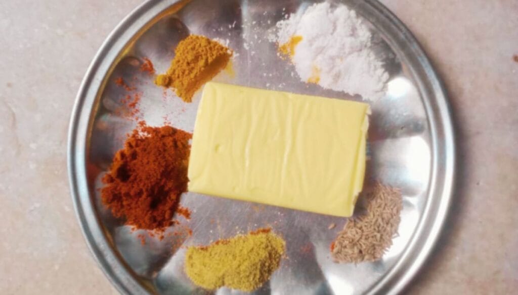Ingredients for garlic butter pasta on kitchen counter