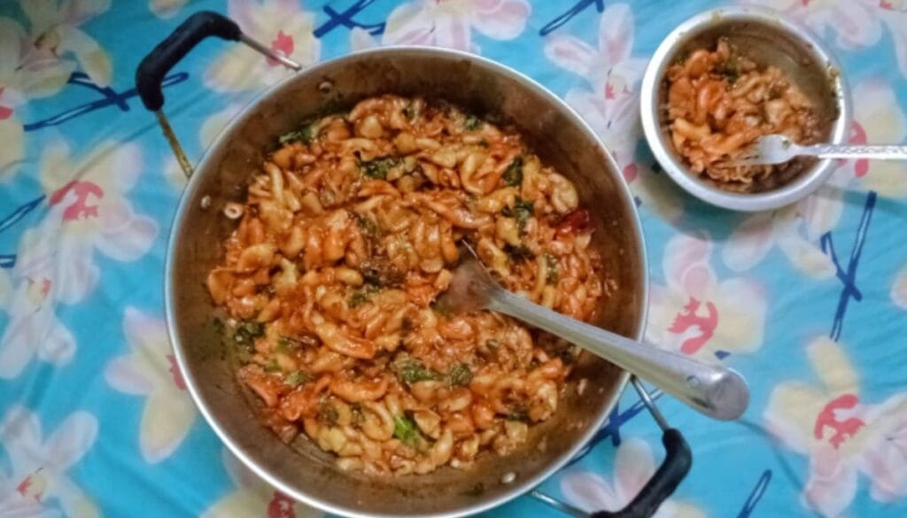 Homemade garlic butter pasta with herbs and cheese