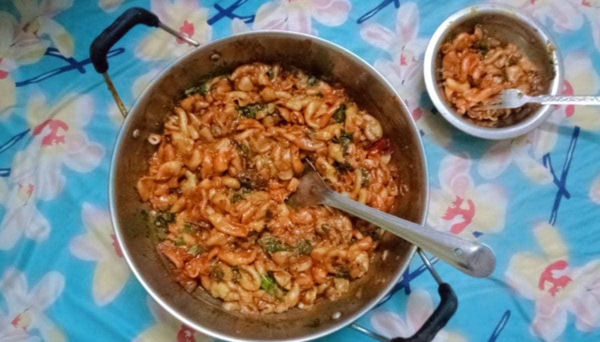 Homemade garlic butter pasta with herbs and cheese
