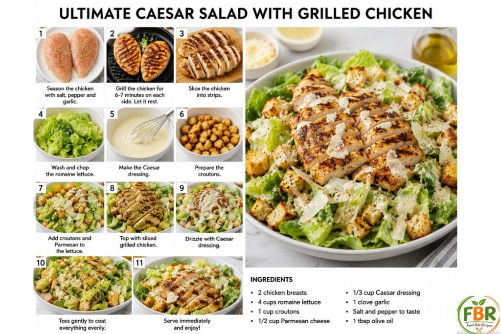 Step by step guide for making grilled chicken caesar salad