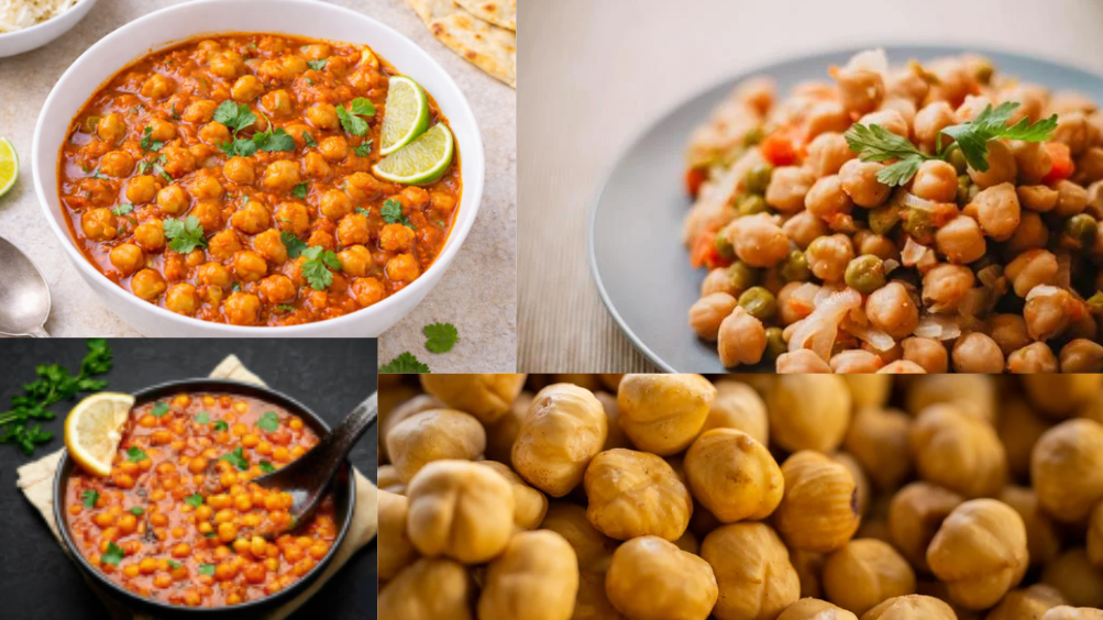 Cooked chickpeas with vegetables used in authentic chana masala recipe