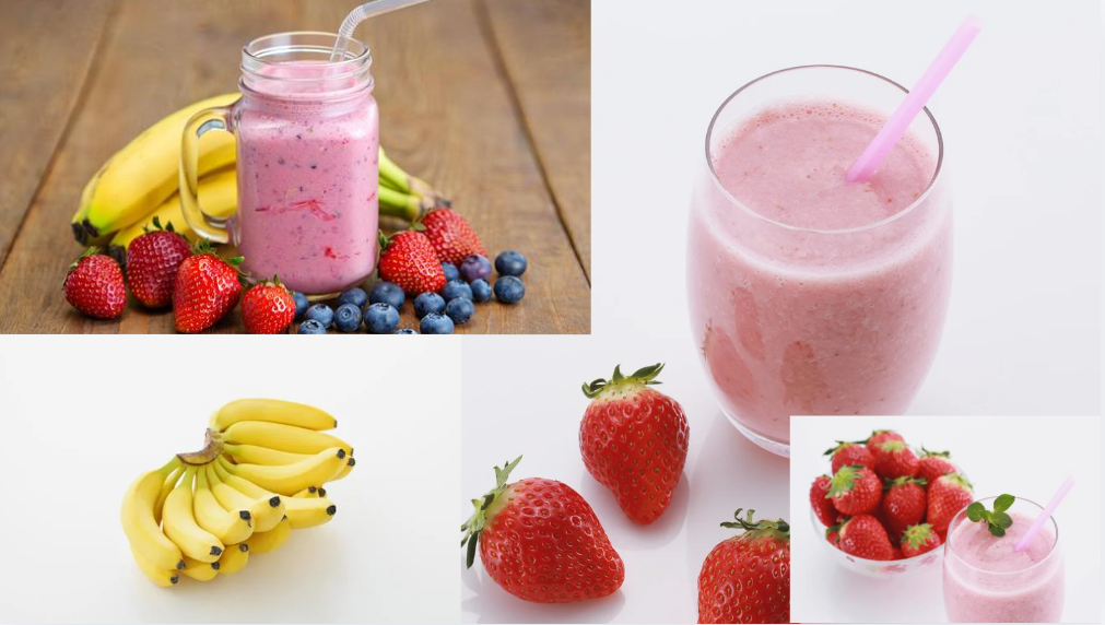 Healthy Strawberry Banana Smoothie made at home with fresh fruits

