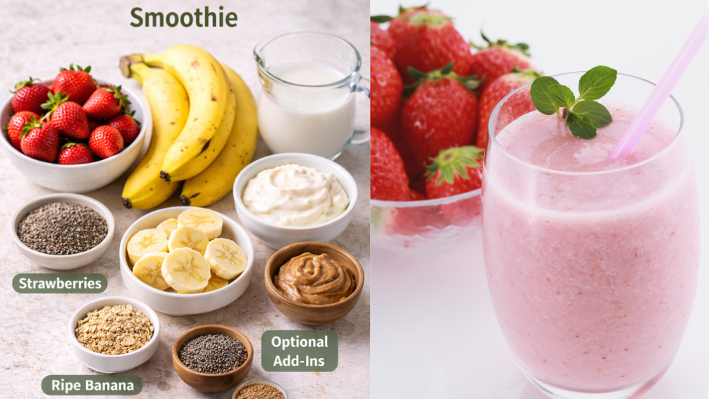 Ingredients for Healthy Strawberry Banana Smoothie no sugar
