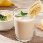 1 glass banana smoothie without milk served fresh at home