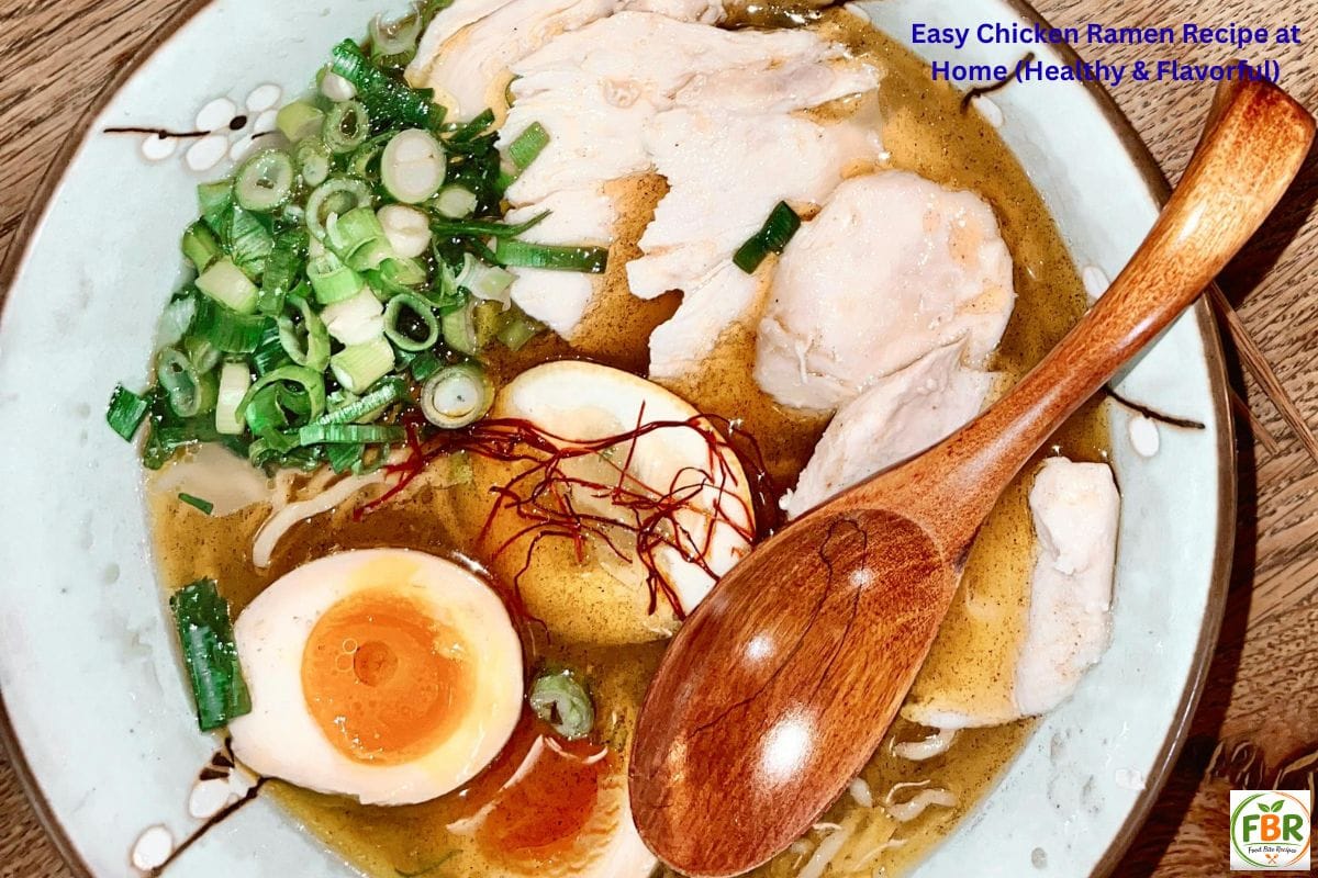 Healthy chicken ramen bowl with vegetables and egg