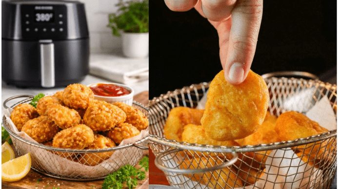 Homemade crispy air fryer chicken nuggets served fresh with dipping sauce