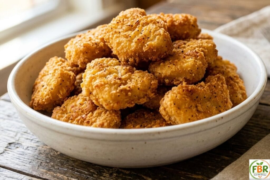 crispy homemade air fryer chicken nuggets in a white bowl