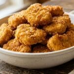 crispy homemade air fryer chicken nuggets in a white bowl