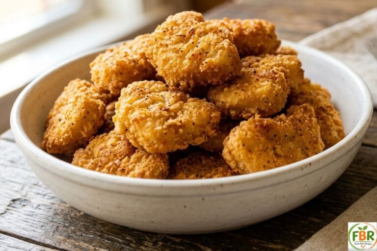 crispy homemade air fryer chicken nuggets in a white bowl