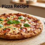 Homemade keto pizza with crispy low carb fathead dough crust, mozzarella cheese, pepperoni, and fresh basil